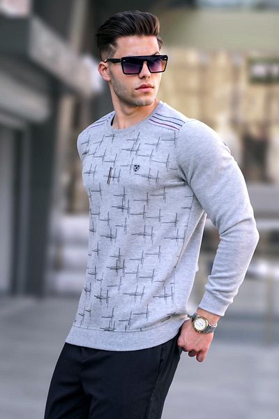 Madmext Grimelange Patterned Crew Neck Knitwear Sweater 5968