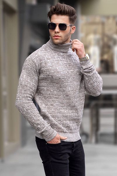 Madmext Rolákový svetr v kamenné barvě 5758