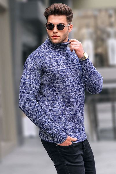 Madmext Hellmarineblauer Rollkragen-Strickpullover 5758