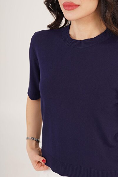 Hipo Trend Короткий рукав, велосипедна горловина, базова синя блузка