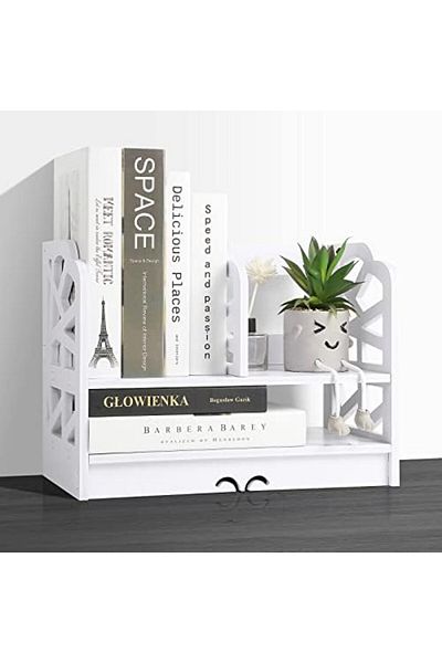 Generic Mini White Desktop Bookshelf For Storage – Cute Organizer Shelves For Women And Kids