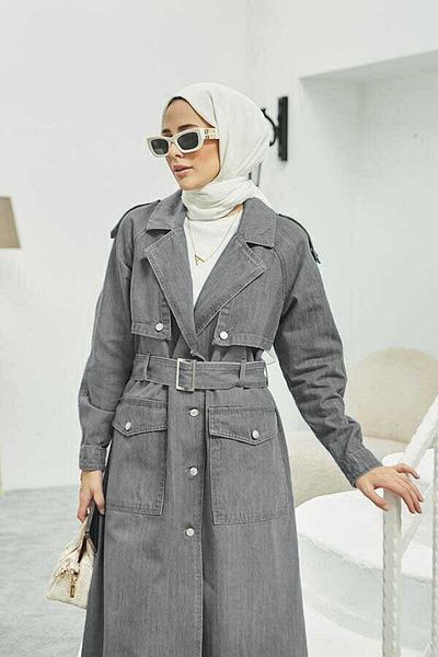 Neways 6625-Raglan Sleeve Trench Coat Gray