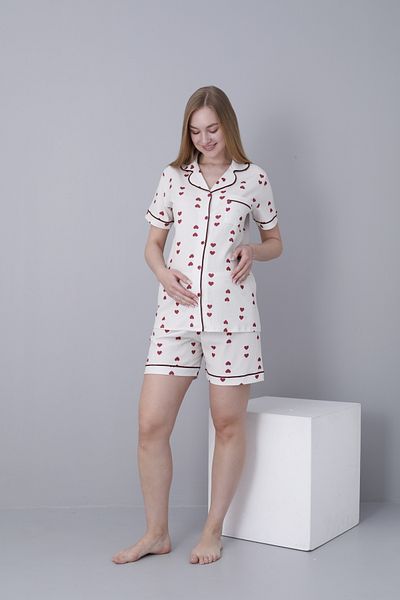 Miss Dünya Lissa Front Buttoned Shirt Collar Printed Short Sleeve Woven Fabric Maternity and Maternity Shorts Pajama Set