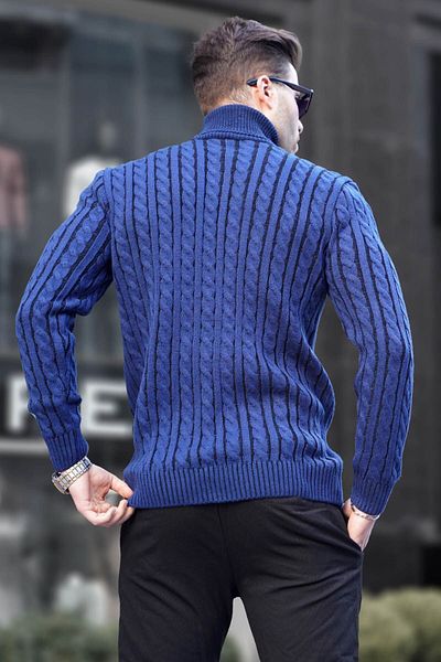 Madmext Indigo Turtleneck Knit Detailed Sweater 6317