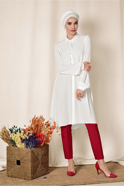 Alvina 4878 Model Revers Tunic with Hidden Buttons and Accessories