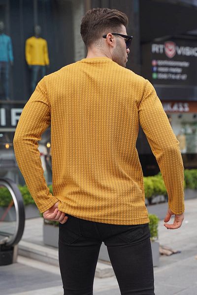 Madmext Senfgelber Basic-Pullover aus Waffelstoff 6007