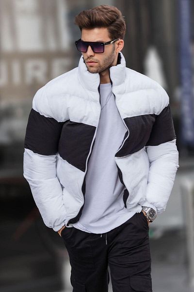 Madmext Weiße Pufferjacke mit Stehkragen 6806