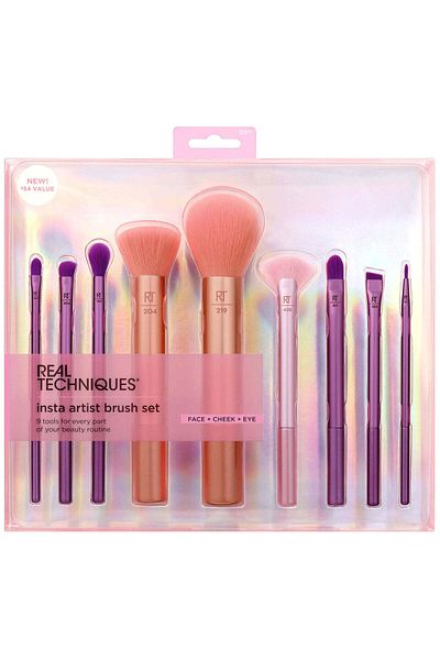 Real Techniques Insta Artist Brush Kit For Foundation, Blush, Bronzer, Concealer, 9 Piece Set
