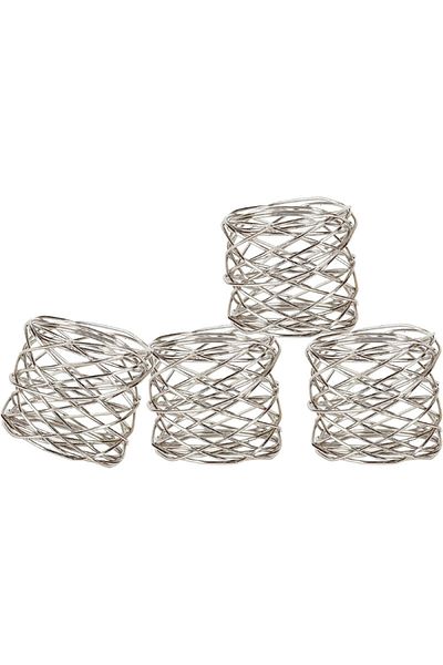 ARTİSTİC Set of 4 decorative napkin holders India Artistic, alloy, silver, 6.3 x 2.5 cm