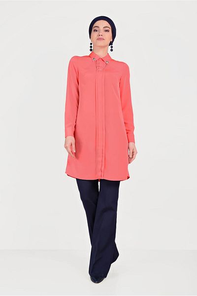 Alvina Brooch Detailed Collar Tunic 40657