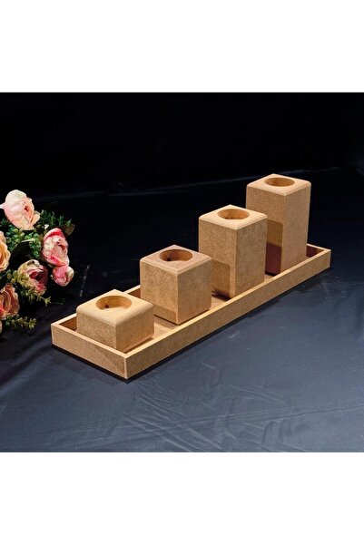 tahtavibe Ahşap Hediyelik Eşya El İşi Boyamaya uygundur Kare Mumluk 4lü Set(d...