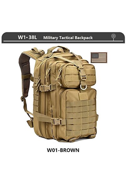 Choice W1 BROWN Tactical Backpack 3 Day Assault Pack Molle Bag 38/45L Large Outdoor Waterproof Hiking Campi