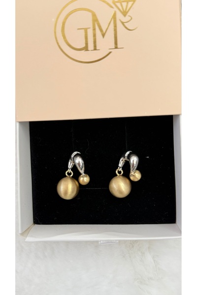 GM TAKI Gold Colored Ball Detailed Modern Design Asymmetric Earrings