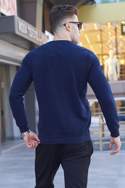 Madmext Marineblauer gemusterter Strickpullover mit Rundhalsausschnitt 5968
