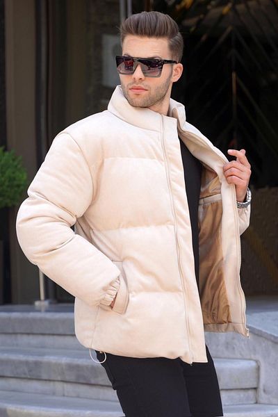 Madmext Steppjacke aus Nubukleder für Herren in Steinfarbe 6802
