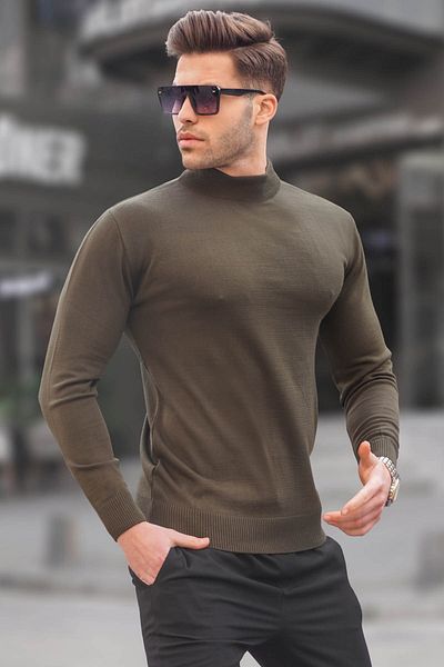 Madmext Khaki Slim Fit halber Rollkragenpullover für Herren 6343