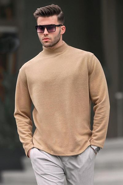 Madmext Ανδρικό πουλόβερ Oversize σε μπεζ ζιβάγκο 6114