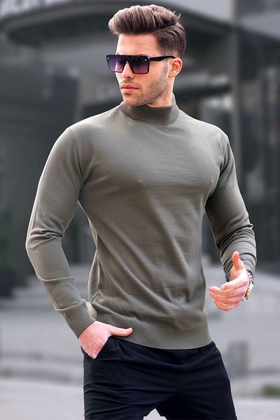 Madmext Green Slim Fit Half Turtleneck Men's Knitwear Sweater 6343