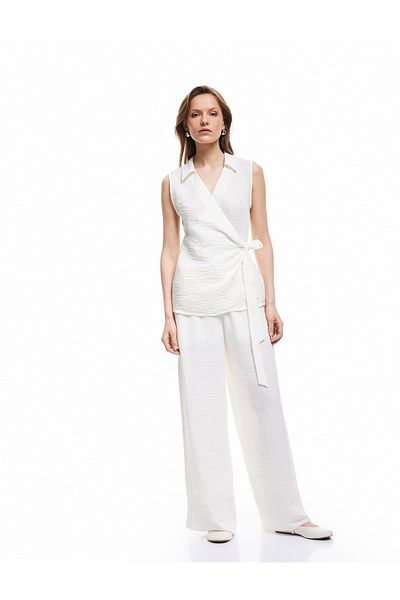 Koton Sleeveless Double Breasted Shirt with Side Tie Detail