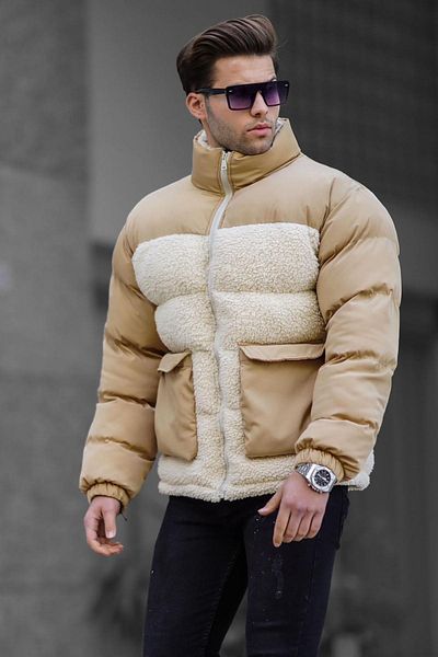 Madmext Beige Pufferjacke für Herren mit Stehkragen 6860