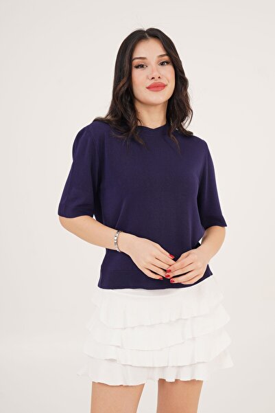 Hipo Trend Короткий рукав, велосипедна горловина, базова синя блузка