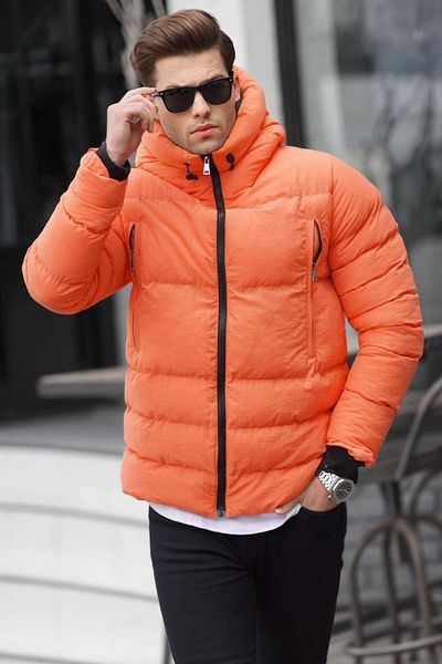 Madmext Oranžová pánská bunda Puffer s límečkem a kapucí 6805