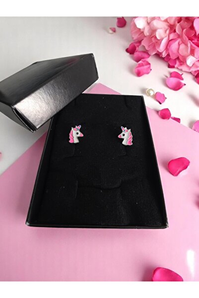 925 Ayar Gümüş Unicorn At Modeli Çocuk Küpesi Pembe-Kırmızı-Mor Klipsli Hediyelik Takı