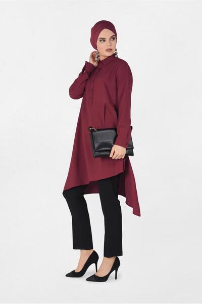 Alvina 4706 Model Asymmetrical Cut and Pleat Detailed Tunic