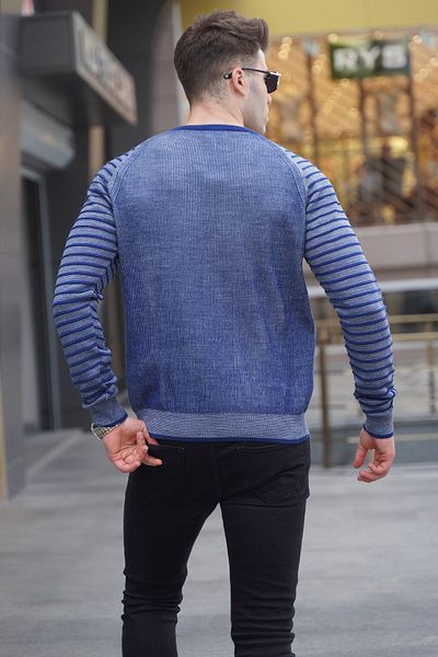 Madmext Hellmarineblauer Strickpullover mit Rundhalsausschnitt 5766