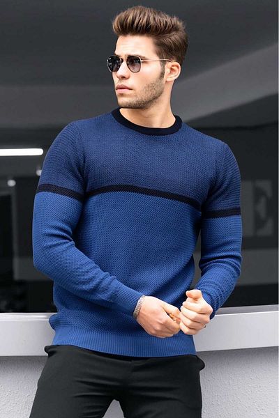 Madmext Pánsky sveter Indigo Color Block 4734