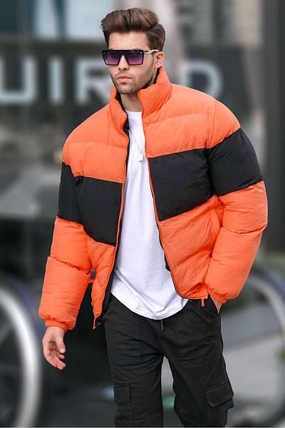 Madmext Orangefarbener Puffermantel mit Stehkragen 6806