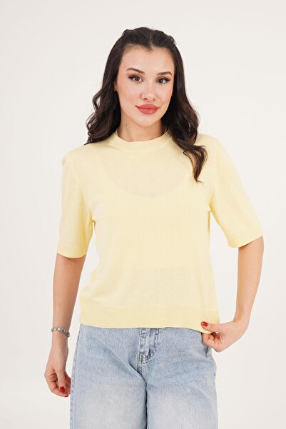 Hipo Trend Короткий рукав, велосипедна горловина, базова жовта блузка