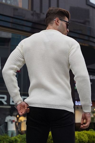 Madmext Knochenfarbener Basic Knitwear Herrenpullover 5990