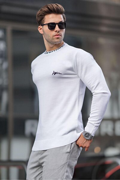 Madmext Ανδρικό πλεκτό πουλόβερ Ecru Crew Neck 6847
