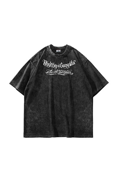 Bak Moda Remek-delo Graffity Štampano Oversize kroj Unisex periva crna majica