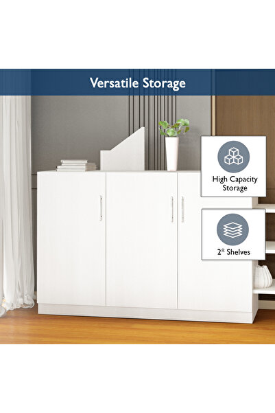 Mahmayi Modern 3 Door Credenza, Versatile Storage Solution with 2 Shelves