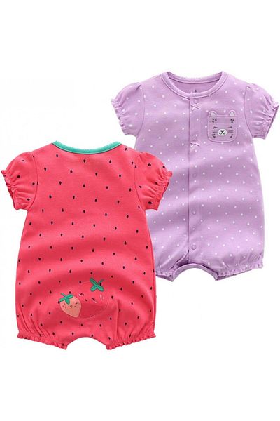 JiAmy Set 2 salopete JiAmy pentru bebelusi cu maneca scurta, bumbac, roz/violet, 12-18 luni