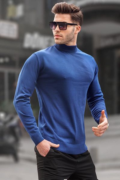 Madmext Pánsky pletený sveter Indigo Slim Fit Half Rolák 6343
