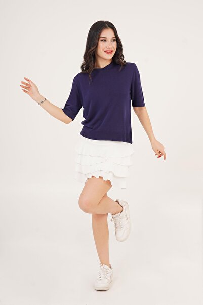 Hipo Trend Короткий рукав, велосипедна горловина, базова синя блузка