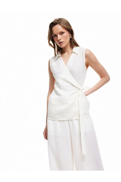 Koton Sleeveless Double Breasted Shirt with Side Tie Detail