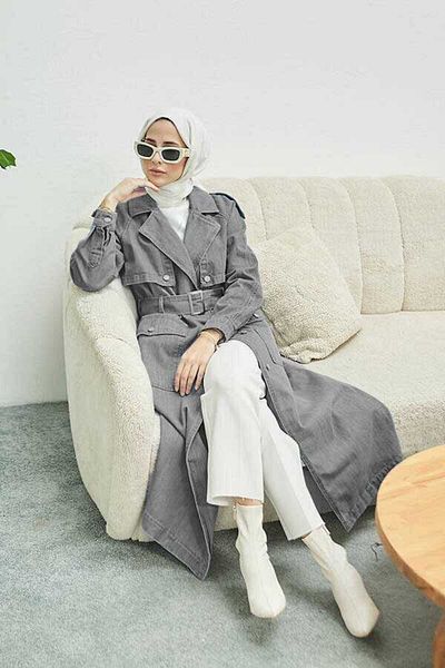 Neways 6625-Raglan Sleeve Trench Coat Gray