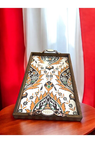 STORESZA Özel Tasarım Kütahya Çinisi Ahşap Çini Tepsi (25x40Cm)