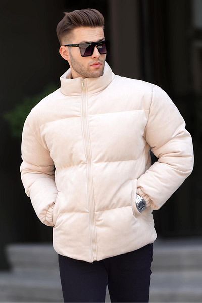Madmext Steppjacke aus Nubukleder für Herren in Steinfarbe 6802