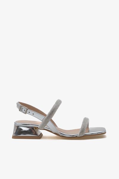 LOJO Women's Double Strap Heeled Casual Sandals Relly Silver