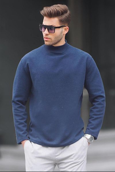 Madmext Indigofarbener Rollkragenpullover für Herren in Übergröße 6114
