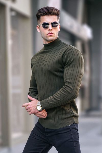 Madmext Sweter khaki z półgolfem 5786