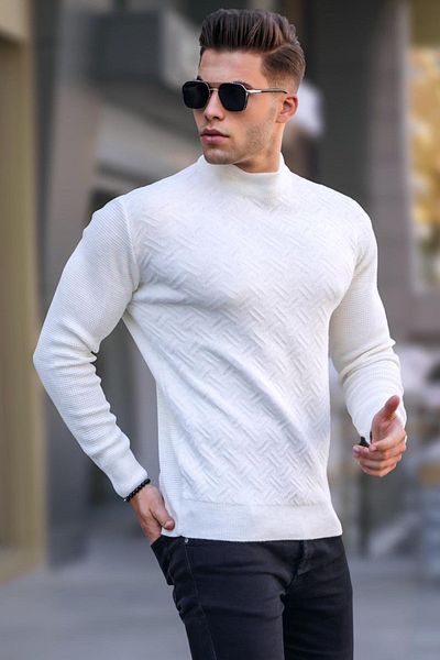Madmext Bone Half Turtleneck Sweater 5969