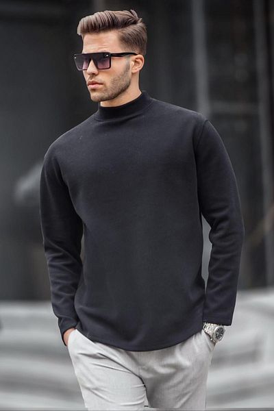 Madmext Pulover supradimensionat pentru bărbați cu gât negru 6114