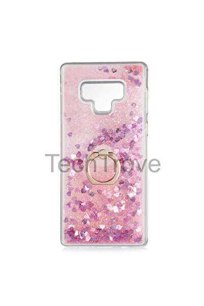 TechTrove Samsung Galaxy Note 9 Kılıf Simli Sıvılı Tasarım Kamera Koruma Çıkıntılı Yüzüklü Şık Kapak