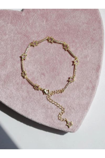 Reorah Collection Star Shower Steel Bracelet-Pink White Zircon Stone Star Bracelet